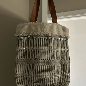 Stylish Cream and Brown Fur Lined Tote Bag NWOT